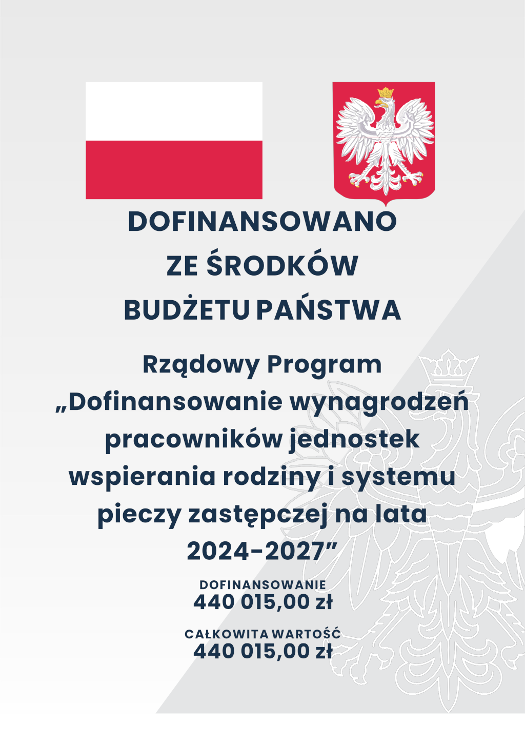 Plakat Rządowego Programu Dofinansowanie wynagrodzeń pracowników jednostek wspieranie rodziny i systemu pieczy zastępczej na lata 2024-2027