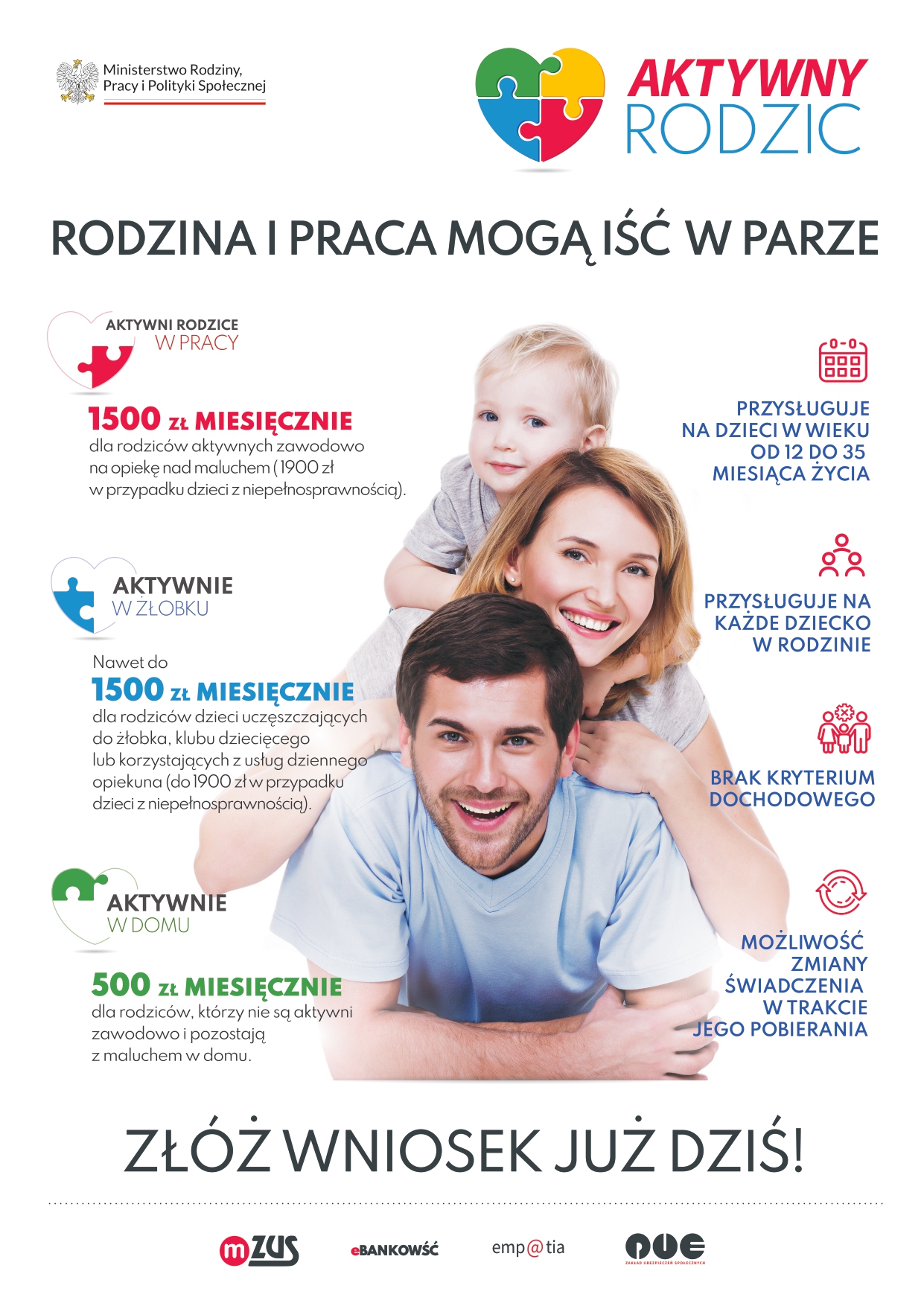 Plakat Aktywny Rodzic - Rodzina i praca mogą iść w parze