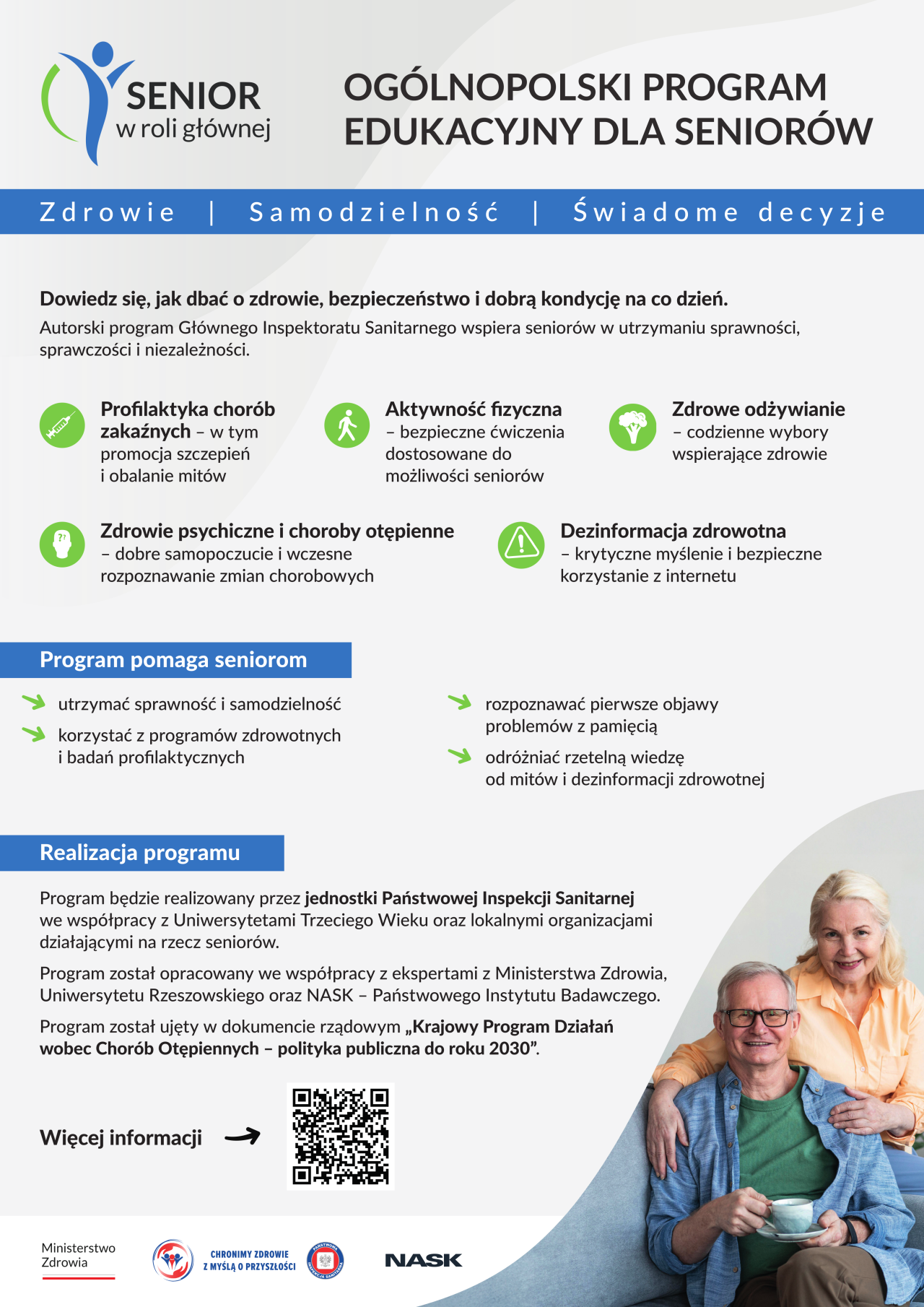 Plakat programu Głównego Inspektoratu Sanitarnego pod nazwą Senior w roli głównej